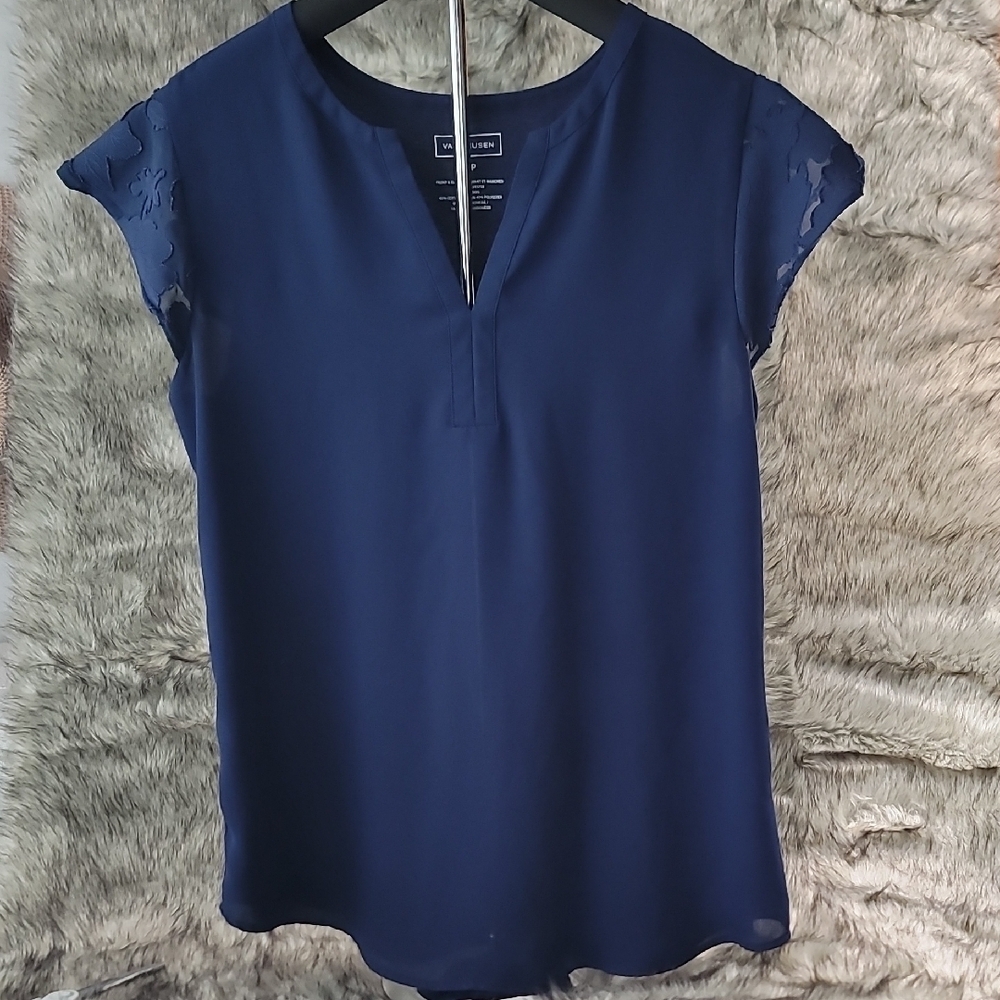 Van Heusen Blue Lace Cap Sleeve Blouse